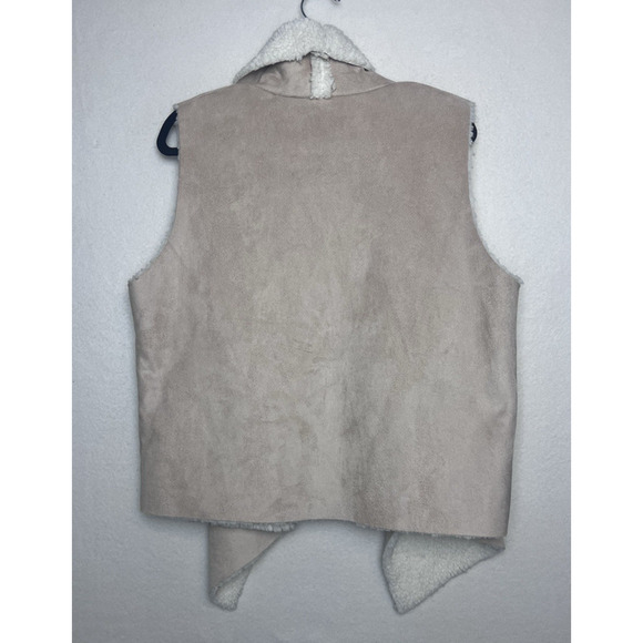 Amanda Charles Women's Faux Suede Fleece Lined Open Front Vest Size Large Tan - Picture 7 of 9